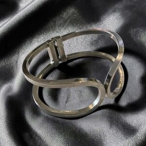Modern Sculptural Hinged Cuff Bracelet Minimalist Silver